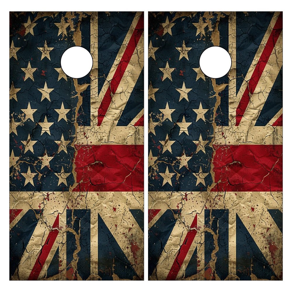 HNOWANG Cornhole Board Decals for Outdoor Games 24inx48in Themed Vinyl Skins Weather-Resistant Cornhole Wrap Set for Family Backyard Fun Parties Decorative Game Stickers,Set of 2 Old National Flag