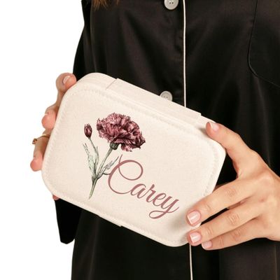 Custom Jewelry Box, Birth Flower Jewelry Storage Box, Travel Jewelry Case, Mother's Day Gifts, Bridesmaids Gifts, Bridal Party Favors (Birth Flower 1)