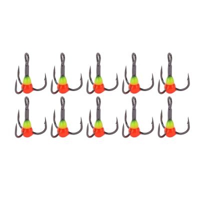 10pcs Winter Ice Fishing Three Anchor Hook Lure Color Drill Hook (Orange Yellow)