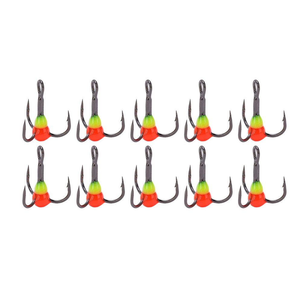 10pcs Winter Ice Fishing Three Anchor Hook Lure Color Drill Hook (Orange Yellow)