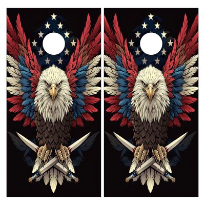 HNOWANG Cornhole Board Decals for Outdoor Games 24inx48in Themed Vinyl Skins Weather-Resistant Cornhole Wrap Set for Family Backyard Fun Parties Decorative Game Stickers,Set of 2 Bald Eagle