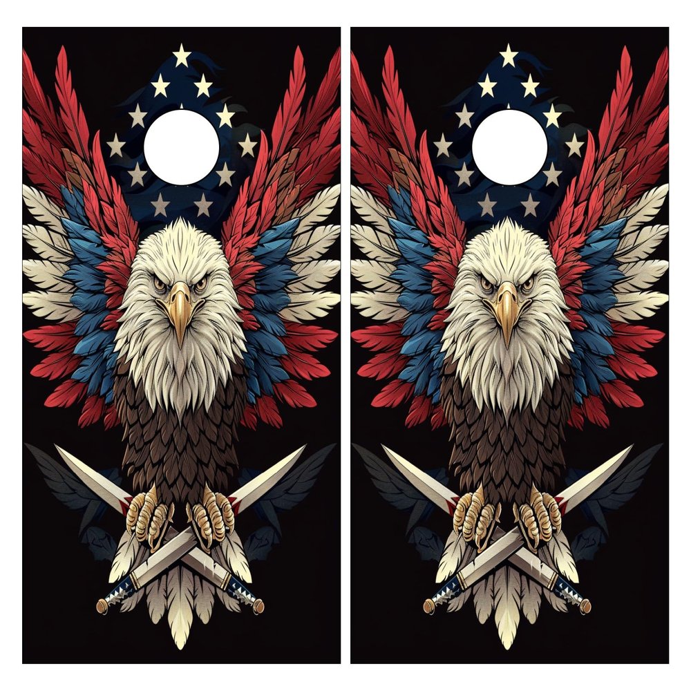 HNOWANG Cornhole Board Decals for Outdoor Games 24inx48in Themed Vinyl Skins Weather-Resistant Cornhole Wrap Set for Family Backyard Fun Parties Decorative Game Stickers,Set of 2 Bald Eagle