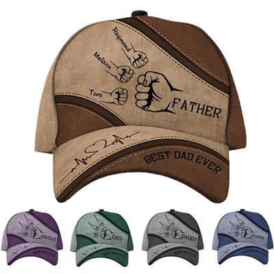 Father Cap - Best Dad Ever Personalized Hat for Father's Day, Birthday Gift for Dad, Grandpa, Papa - Custom Nickname and Kid's Names