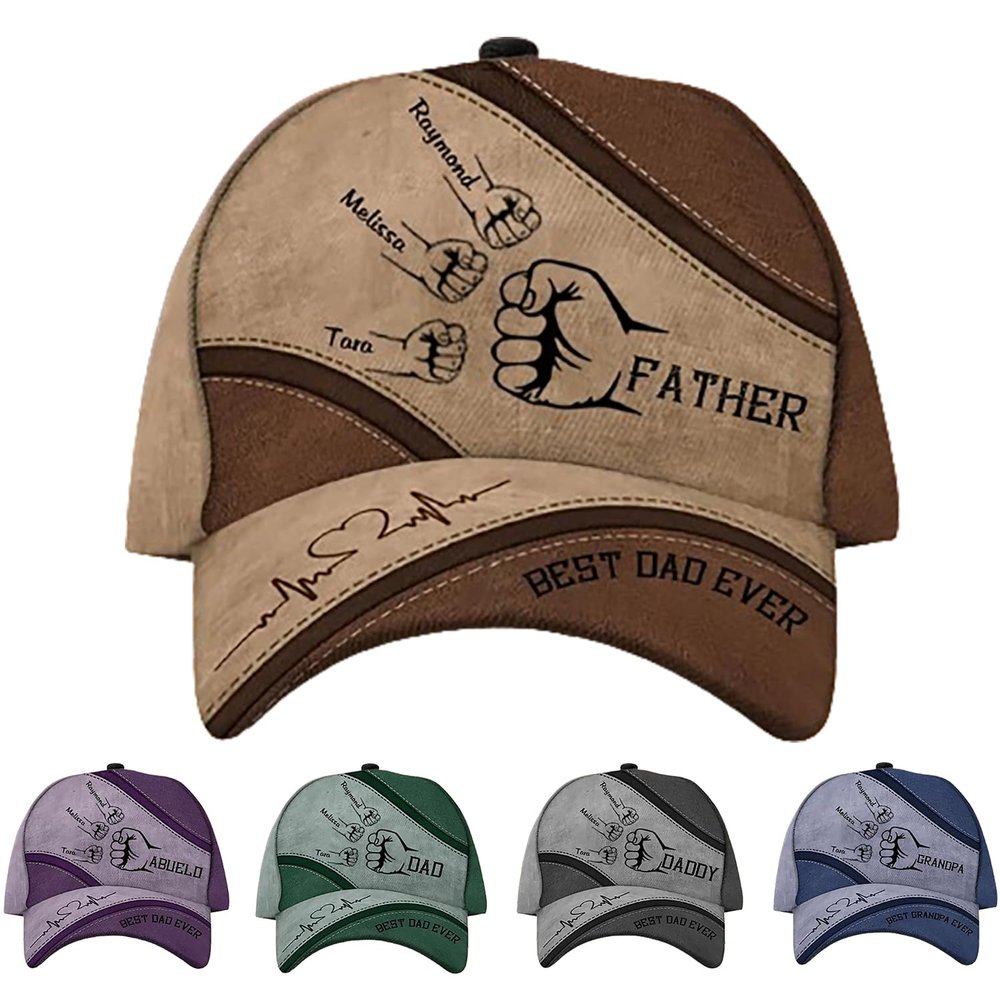 Father Cap - Best Dad Ever Personalized Hat for Father's Day, Birthday Gift for Dad, Grandpa, Papa - Custom Nickname and Kid's Names