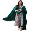 NineFit Basics Women's Cotton Blend Anarkali Printed Kurta with Pant & Dupatta, White, Size - XL view 1