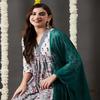 NineFit Basics Women's Cotton Blend Anarkali Printed Kurta with Pant & Dupatta, White, Size - XL view 2