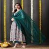 NineFit Basics Women's Cotton Blend Anarkali Printed Kurta with Pant & Dupatta, White, Size - XL view 3