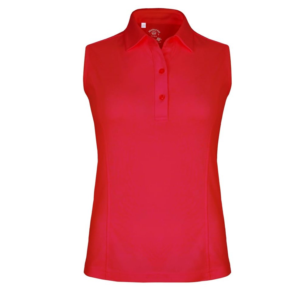 Monterey Club Women's Solid Tailored Collar Sleeveless Polo Shirt #2672 (Red, Small)