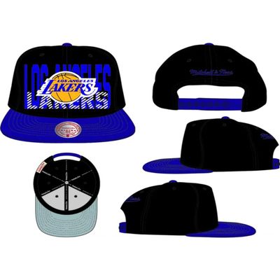 Mitchell & Ness Los Angeles Lakers Cross Check Snapback Hat Cap Black, Purple