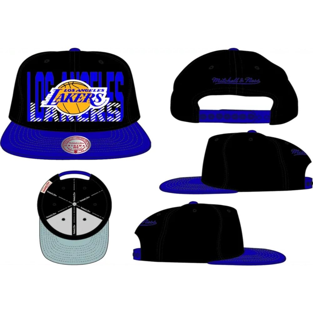 Mitchell & Ness Los Angeles Lakers Cross Check Snapback Hat Cap Black, Purple