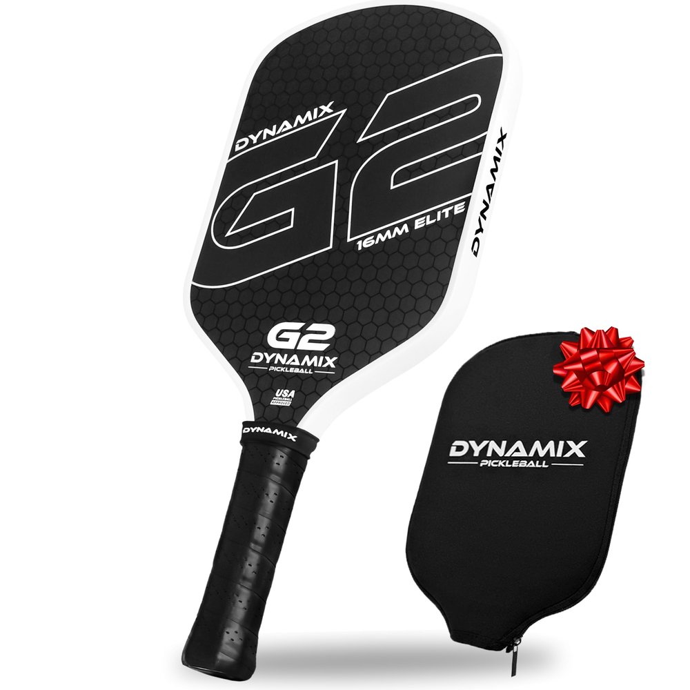 Pickleball Paddles, Carbon Fiber Pickleball Paddle, G2 (Gen2) 16mm USAPA Raw Carbon Pickleball Racket, Pro-Grade Thermoformed Pickle Ball Paddle for Control, Power, Spin by Dynamix (Black, White Edge)