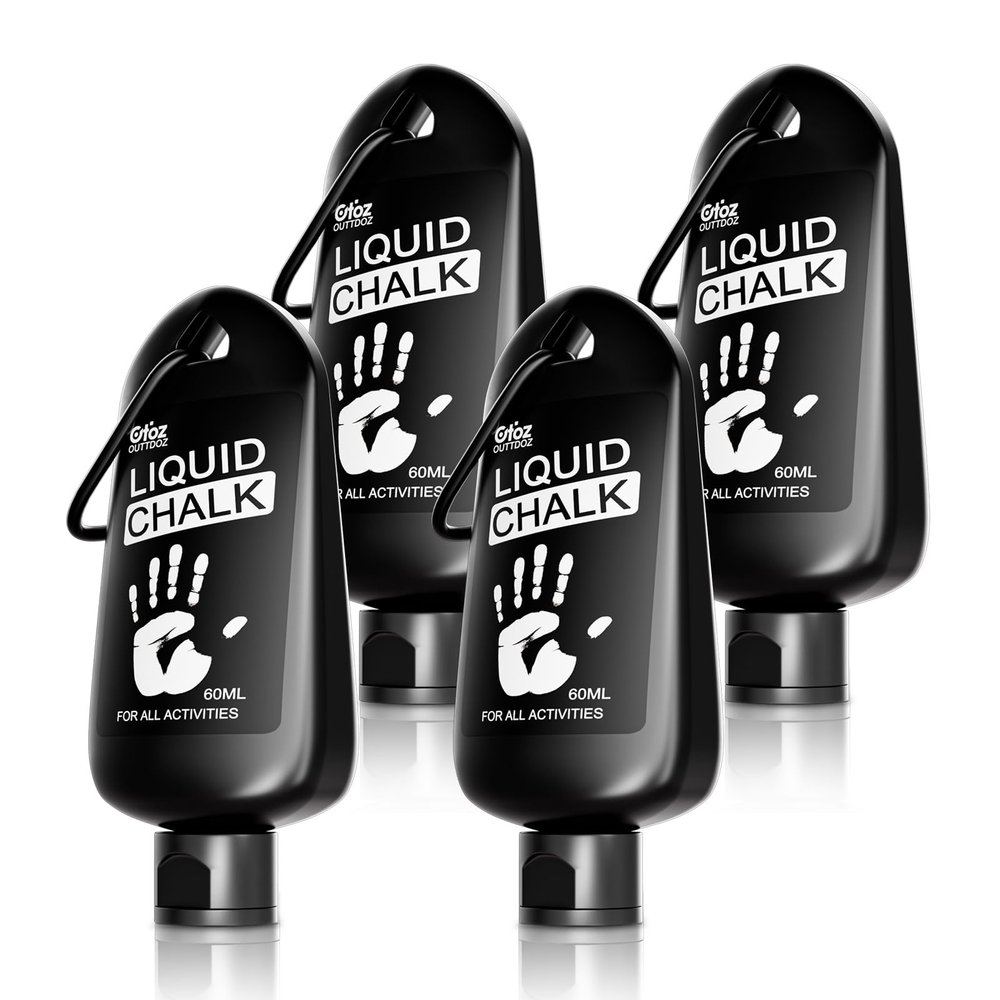 OUTTDOZ Superior Grip Pro Grade Liquid Chalk Mess-Free Gym Chalk for Weightlifting, Gymnastics, Rock Climbing, Dancing, Dries in Seconds. (60ML - 4 Pack)