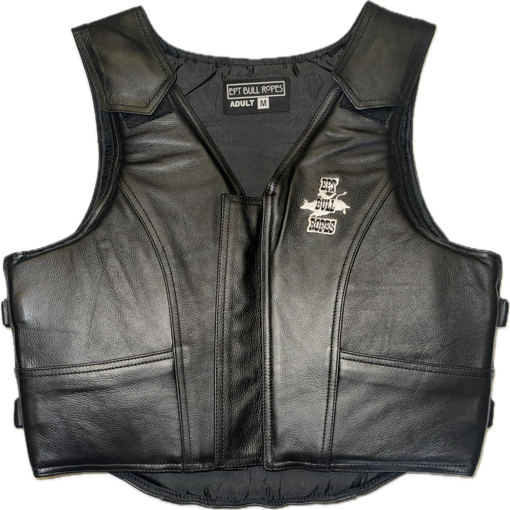EPT Leather Bull Riding Vest v2.0 - Black Leather EPT Brand - Adult Sizes (Large)
