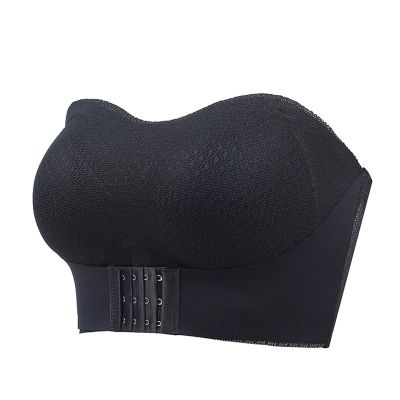 Akklian Women Strapless Bra Push up Bandeau Bra Front Closure Wirefree Tube Top Bralettes High Support Shaping Bras Breathable Black