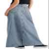 chouyatou Women's Vintage A-Line Frayed Maxi Denim Skirt Distressed High Waist Long Jean Skirt (Large, Light Blue) view 2