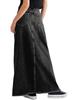 chouyatou Women's Vintage A-Line Frayed Maxi Denim Skirt Distressed High Waist Long Jean Skirt (Small, Black) view 2