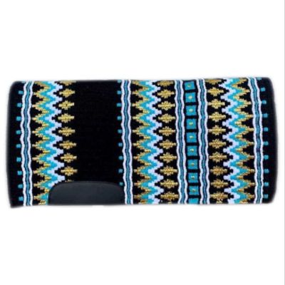 EQUESTRIAN UNIVERSE New Zealand Wool Western Saddle Blanket for Horse Wicking Contoured Back Protection Horse Riding Saddle Pad, Comfort All Purpose Equine Saddle Blanket (42x32 Inch, Black and Blue)