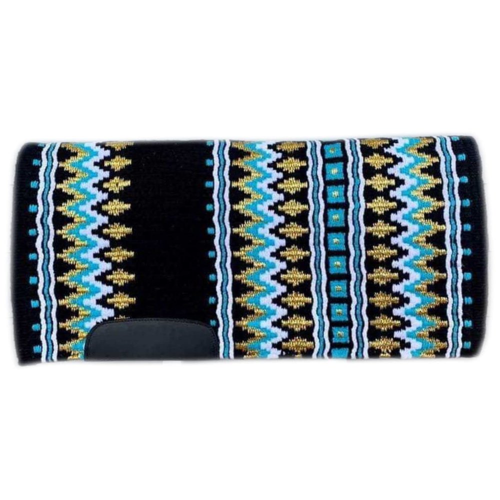 EQUESTRIAN UNIVERSE New Zealand Wool Western Saddle Blanket for Horse Wicking Contoured Back Protection Horse Riding Saddle Pad, Comfort All Purpose Equine Saddle Blanket (42x32 Inch, Black and Blue)