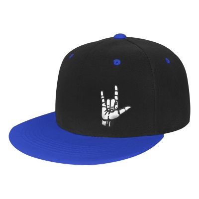 Byoblu ASL I Love You Sign Language Baseball Cap for Men Or Women Classic Flat Bill Snapback Hat Blue
