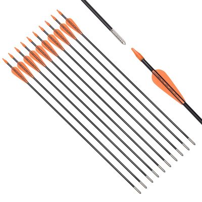 Fiberglass Arrows Black Spots with Orange Plastic Vanes with Long Bullet Shape Tips for Practice Archery Hunting fit for Recurve Bow or Compound Bow 28 inch 12PCS