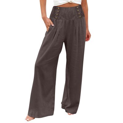 midelxp Wide Leg Linen Pants Women Summer Casual High Waisted Palazzo Pants Cotton Wide Leg Trouser Lounge Pants with Pockets Baggy Lightweight Pants Comfy Pull on Work Pants Summer Beach Pants