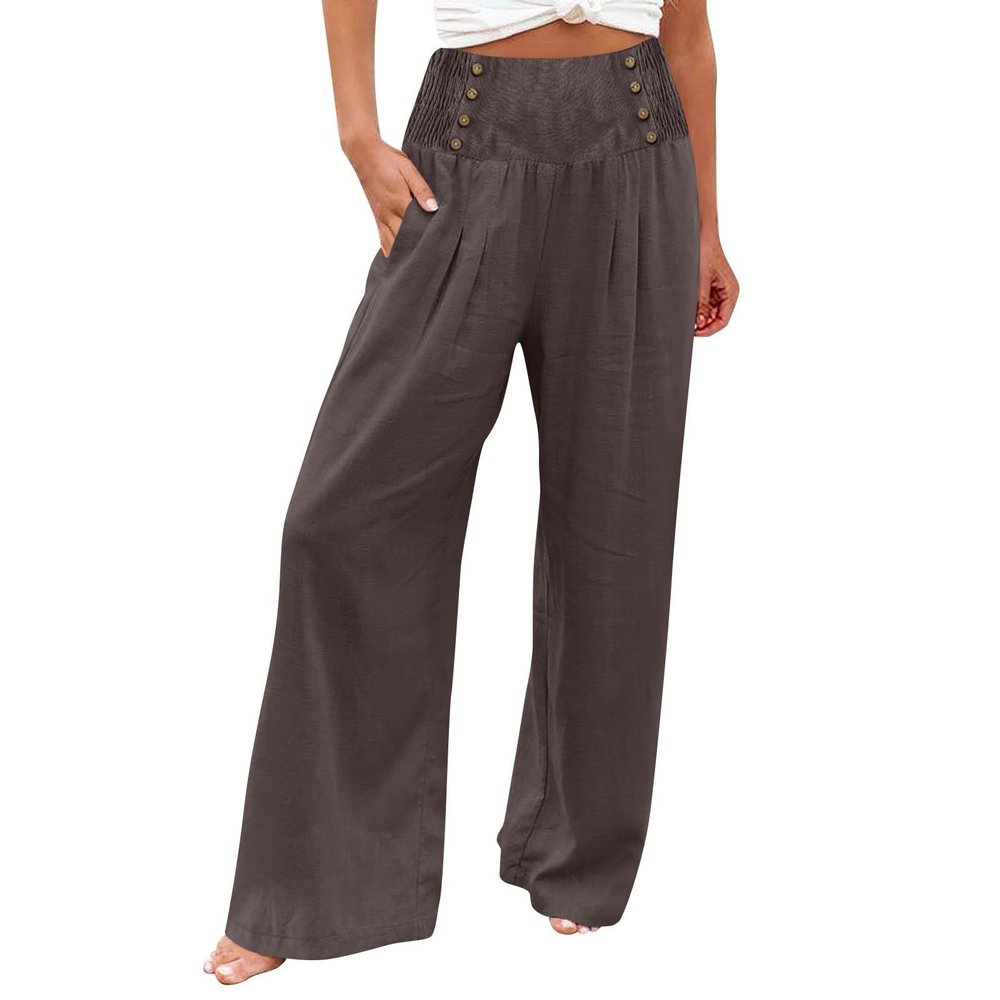 midelxp Wide Leg Linen Pants Women Summer Casual High Waisted Palazzo Pants Cotton Wide Leg Trouser Lounge Pants with Pockets Baggy Lightweight Pants Comfy Pull on Work Pants Summer Beach Pants