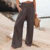 midelxp Wide Leg Linen Pants Women Summer Casual High Waisted Palazzo Pants Cotton Wide Leg Trouser Lounge Pants with Pockets Baggy Lightweight Pants Comfy Pull on Work Pants Summer Beach Pants view 2