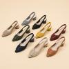 Women's Knitted Elastic Strap Slingback Chunky Heels Pumps Comfortable Breathe Closed Pointed Toe mid Block Heel Sandals Casual Party Dress Work Office Heels (5,Black) view 3