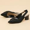 Women's Knitted Elastic Strap Slingback Chunky Heels Pumps Comfortable Breathe Closed Pointed Toe mid Block Heel Sandals Casual Party Dress Work Office Heels (5,Black) view 4