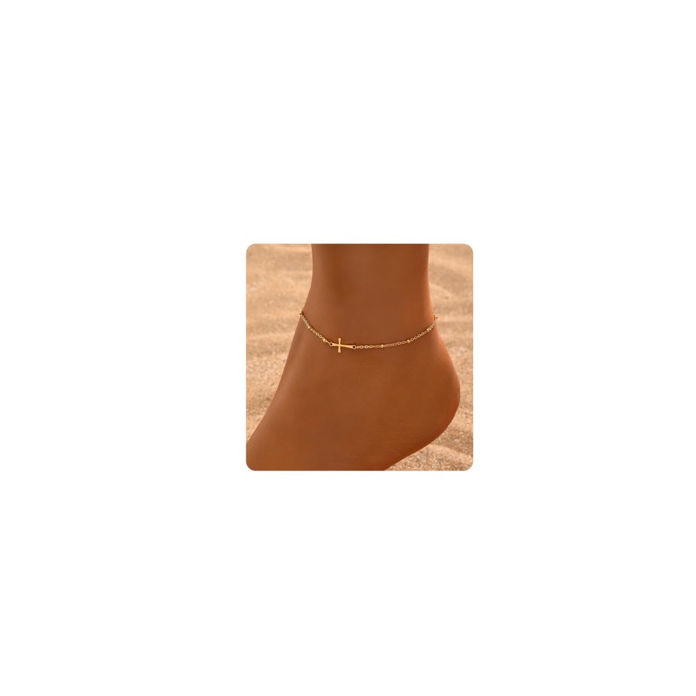NONAMOIS Ankle Bracelets for Women Dainty 18K Gold Plated Anklet Cross Satellite Chain Anklet Bracelet Waterproof Beach Simple Foot Jewelry