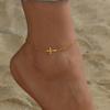 NONAMOIS Ankle Bracelets for Women Dainty 18K Gold Plated Anklet Cross Satellite Chain Anklet Bracelet Waterproof Beach Simple Foot Jewelry view 2