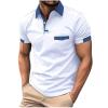 Mens Golf Polo Shirts Loose Fit Short Sleeve Striped Color Block Shirt Summer Casual Quarter Zipper Henley Tops Men t Shirts Peime s White XL view 1