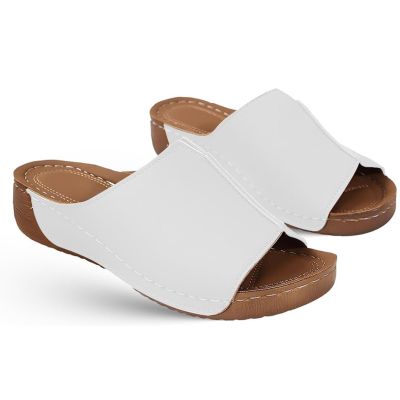 NineFit Basics Sandals Women Dressy Low Heel Orthopedic Sandals for Women Walking Slippers with Arch Support Anti-Slip Breathable Dressy Summer Vintage Slip On Orthotic Flip Flops, 7.5, White