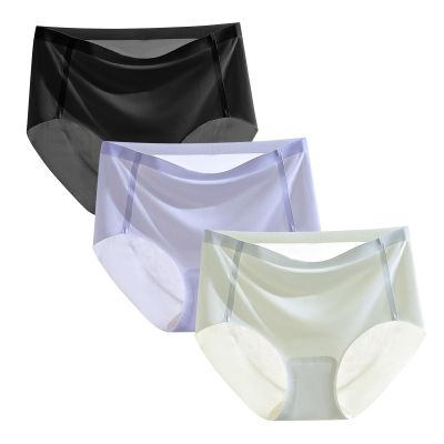 HEJIGOOD 3 Pack Womens Briefs Underwear Seamless No Show Mid Waisted Invisable Hipster Panties Ice Silk Soft Stretch M-XXL (Green/Blue/Black,Large)