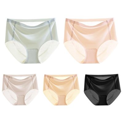 HEJIGOOD 5 Pack Womens Briefs Underwear Seamless No Show Mid Waisted Invisable Hipster Panties Ice Silk Soft Stretch M-XXL (Multicolor,XX-Large)