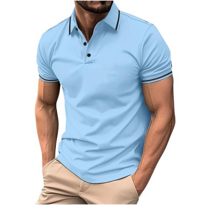 2024 Men Men's Polo Shirts Short Sleeve Solid Short Sleeve Button Up Shirt Loose Fit Golf Top Trendy Outfits Clothing 2024 Big and Tall Hawaiian Shirts for Men Sky Blue L