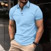 2024 Men Men's Polo Shirts Short Sleeve Solid Short Sleeve Button Up Shirt Loose Fit Golf Top Trendy Outfits Clothing 2024 Big and Tall Hawaiian Shirts for Men Sky Blue L view 2