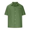 Mens Short Sleeve Button Down Shirts Summer Causal Solid Cotton Linen Shirt Loose Fit Gym Workout Tee Tops 2024 Mens Graphic tees Green L view 2
