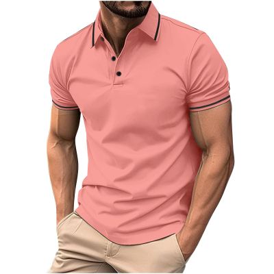 2024 Men's Polo Shirts Short Sleeve Solid Short Sleeve Button Up Shirt Loose Fit Golf Top Trendy Outfits Clothing 2024 Shirts Men Peime s Watermelon Red L