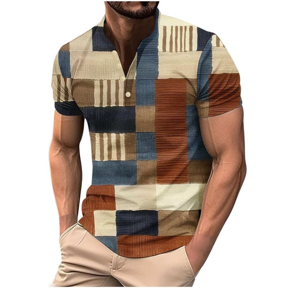 2024 Polo Tees for Men 2024 Fashion Summer Casual Short Sleeve Henley Shirts Loose Fit Print Pullover Tops Gym Workout Mens t Shirts Multicolor XL