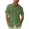 2024 Men Mens Short Sleeve Button Down Shirts Summer Causal Solid Cotton Linen Shirt Loose Fit Gym Workout Tee Tops 2024 Funny Hawaiian Shirts for Men Peime s Green XL view 1