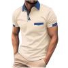 Mens Golf Polo Shirts Loose Fit Short Sleeve Striped Color Block Shirt Summer Casual Quarter Zipper Henley Tops Men's Athletic Shirts & tees Peime s Beige L view 1