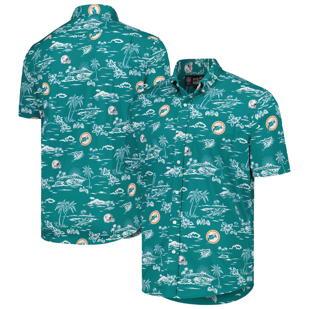 Reyn Spooner Men's Aqua Miami Dolphins Throwback Kekai-Print Button-Up Shirt, 3X-Large