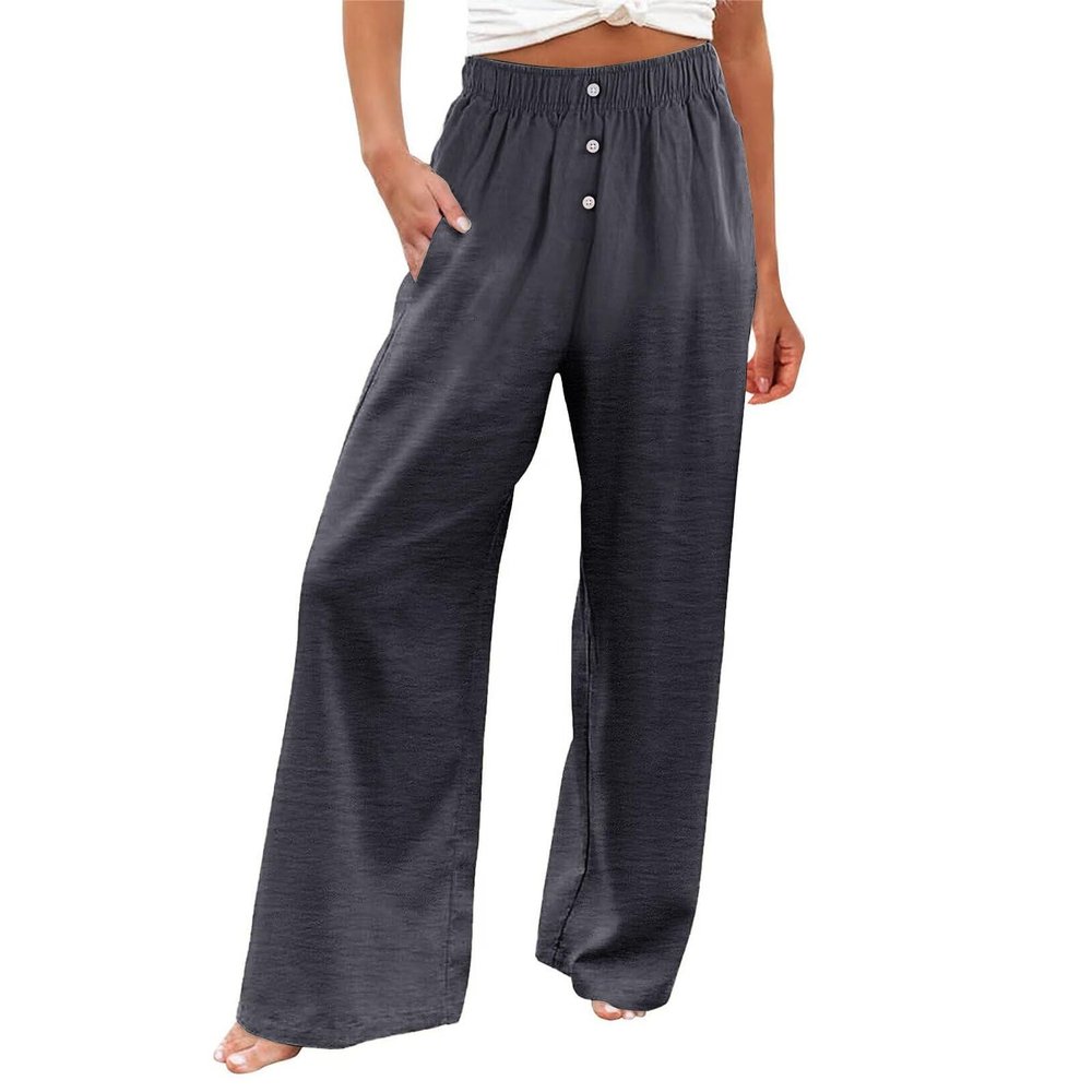 Women's Cotton Linen Pants,2024 Summer Wide Leg Lightweight Flowy beach Lounge Pants,Plus Size Casual Loose High Waist ButtonPalazzo Trousers Pant with Pockets vacation outfits(C-Dark Gray,XL)