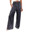 Women's Cotton Linen Pants,2024 Summer Wide Leg Lightweight Flowy beach Lounge Pants,Plus Size Casual Loose High Waist ButtonPalazzo Trousers Pant with Pockets vacation outfits(C-Dark Gray,XL) view 1