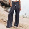 Women's Cotton Linen Pants,2024 Summer Wide Leg Lightweight Flowy beach Lounge Pants,Plus Size Casual Loose High Waist ButtonPalazzo Trousers Pant with Pockets vacation outfits(C-Dark Gray,XL) view 2