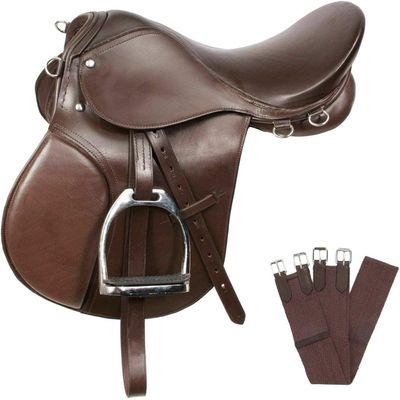 Leather Ride English Saddle All Purpose Leather Riding Trail Show Horse Saddle with Full Tack Size-14'' Seat to 18'' Seat 20 (15" Inche Seat)