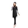 Women Modest Muslim Swimsuits Islamic Arabic Swimwear Burkini Tankini Sets Womens Long Sleeve Top Pants with Hijab Swim Cap Wetsuit 3 Piece Rashguard Surfing Beachwear Bathing Suits Black Gray S view 2