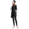 Women Modest Muslim Swimsuits Islamic Arabic Swimwear Burkini Tankini Sets Womens Long Sleeve Top Pants with Hijab Swim Cap Wetsuit 3 Piece Rashguard Surfing Beachwear Bathing Suits Black Gray S view 4