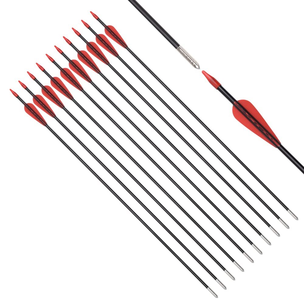 Fiberglass Arrows Archery 28 Inch Target Shooting Practice Safetyglass with Red Spots Vanes for Recurve Bows Suitable for Youth Children Woman Beginner 12 PCS